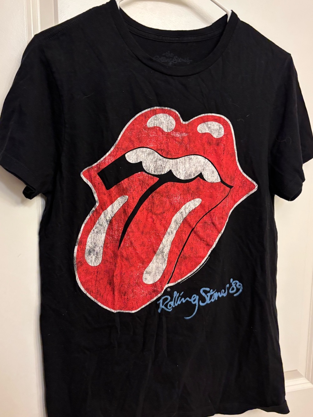 the Rolling Stones Black Tee with Red & White Tongue Graphic